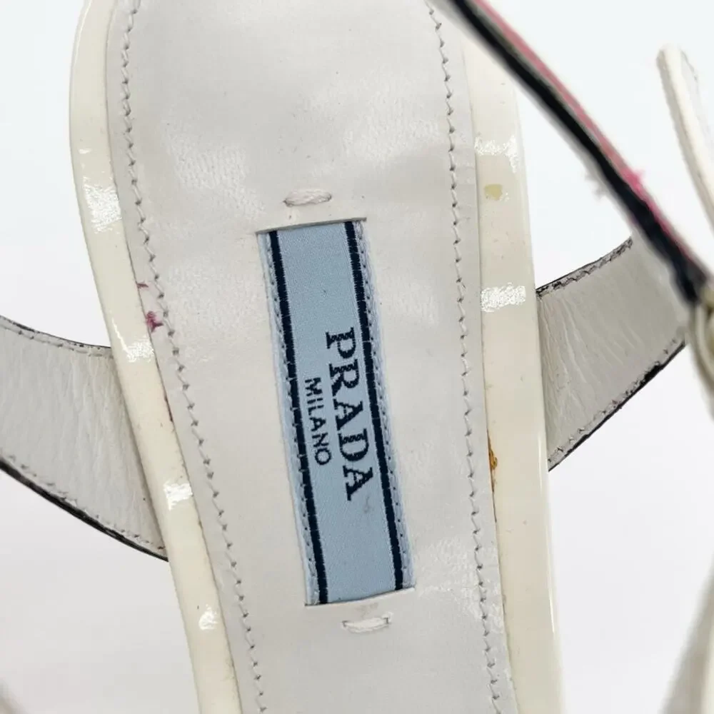 Prada Flame Wedge Sandals White Patent Neon Pink 2018 Reissue Hotrod Heels IT 38 - Picture 12 of 16